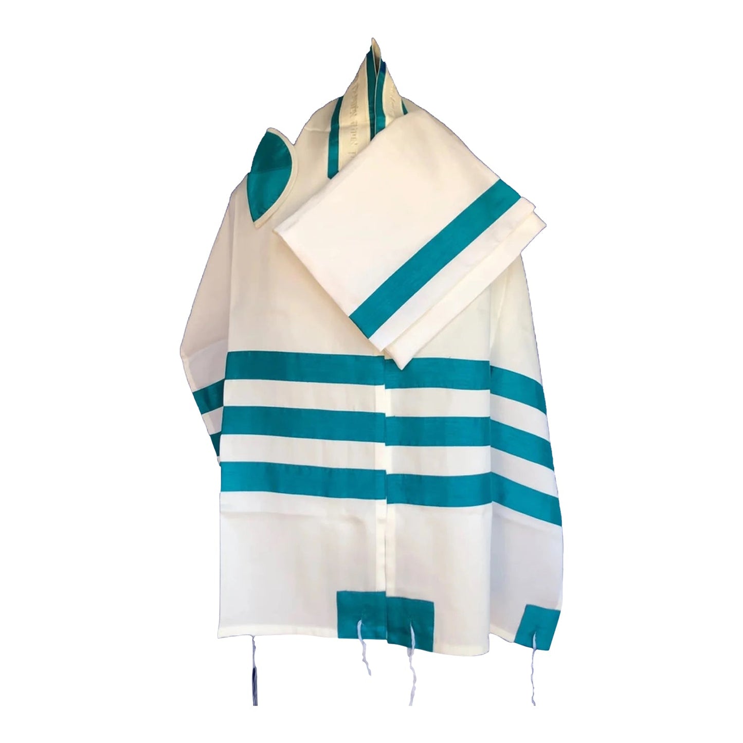 Women's Tallit: Ade-719 White with Aqua Stripes Tallit