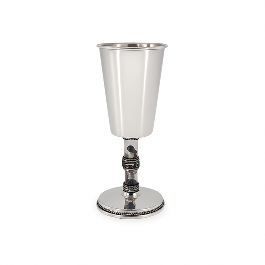 Beloved Blessings Sterling Silver Kiddush Cup with Wedding Glass Stem & Ani LeDodi Engraving