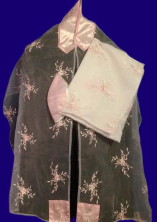 Women's Tallit: Ade-996 Pink Floral Organza Tallit