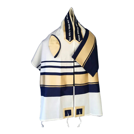 Men's Tallit: ADEB-997 Navy Blue & Gold