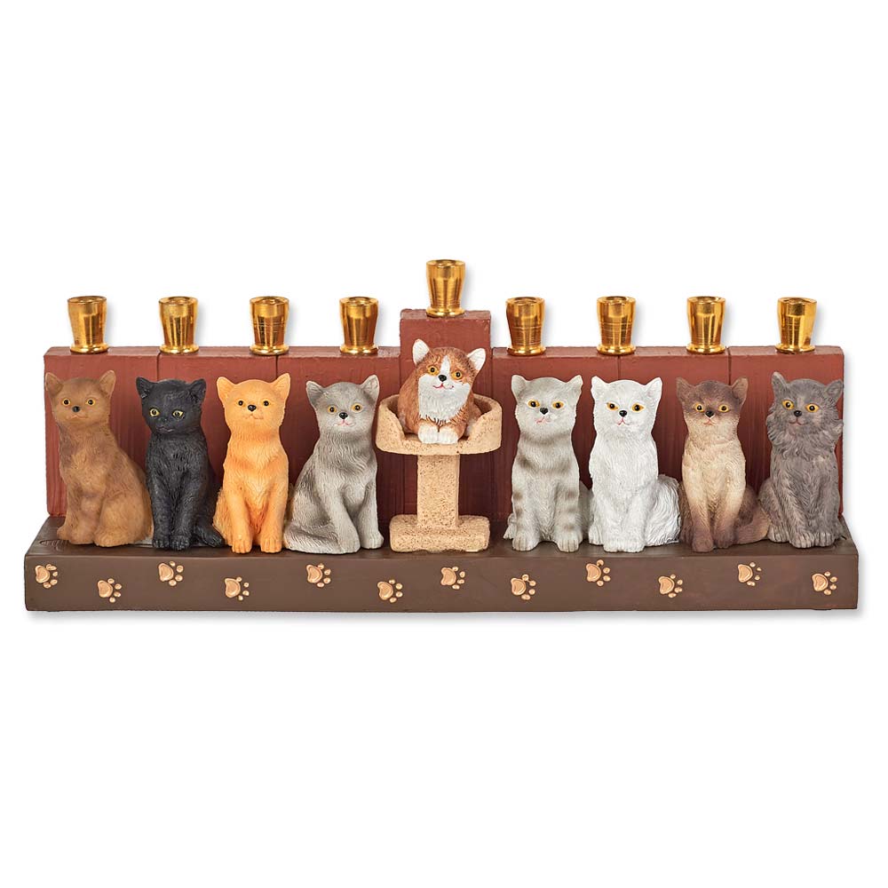 CAST RESIN CAT LOVERS HANUKKAH MENORAH