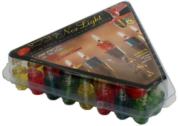 Ner Light Channukah Lights Colored -Box of 44 olive oil vials