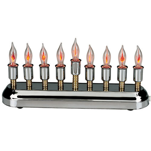 Contemporary Highly Polished Chrome Plated Electric Menorah with Flickering Bulbs