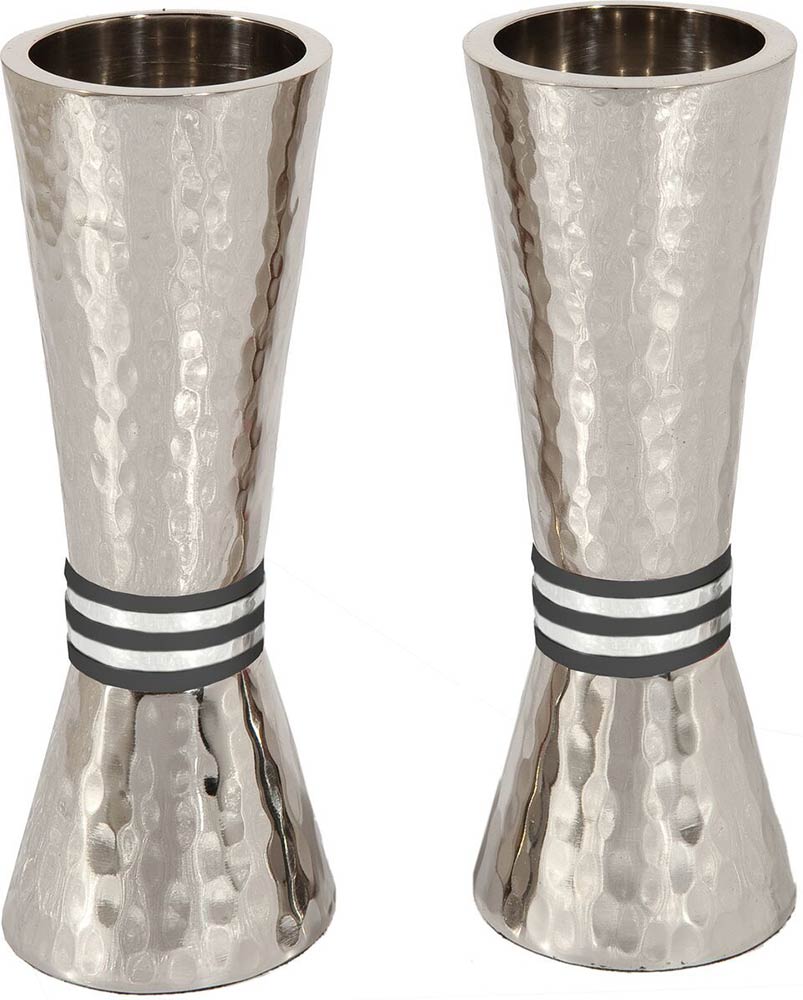 Conical Shaped Hammered Candlesticks-- Black Rings