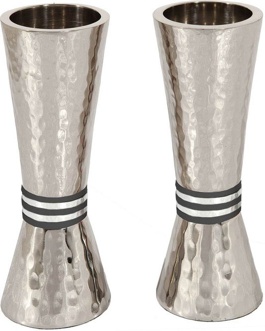 Conical Shaped Hammered Candlesticks-- Black Rings