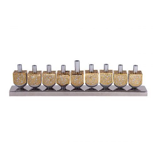 Dreidel Hanukkah Menorah + Metal Cutout - Gold/silver