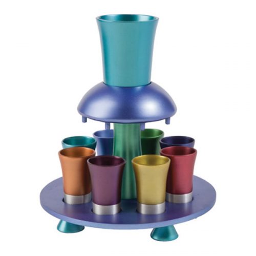 Anodized Aluminum Kiddush Fountain + Goblet + 8 Cups Multicolor