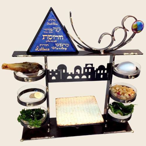 Stacked Cooper/glass-seder-plate-combo -16.5″ x 15.5″ x 4.5″