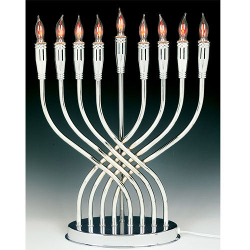 "Illumination"  Polished Chrome Plated Menorah with Flickering Bulbs