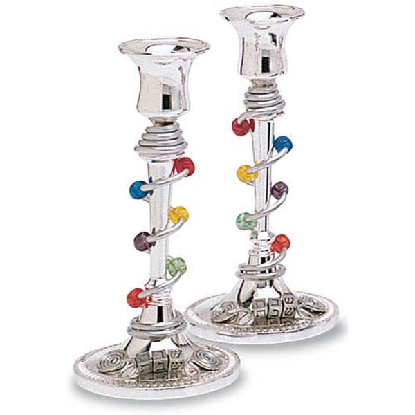 Glass Candle Sticks with metal & Beads design
