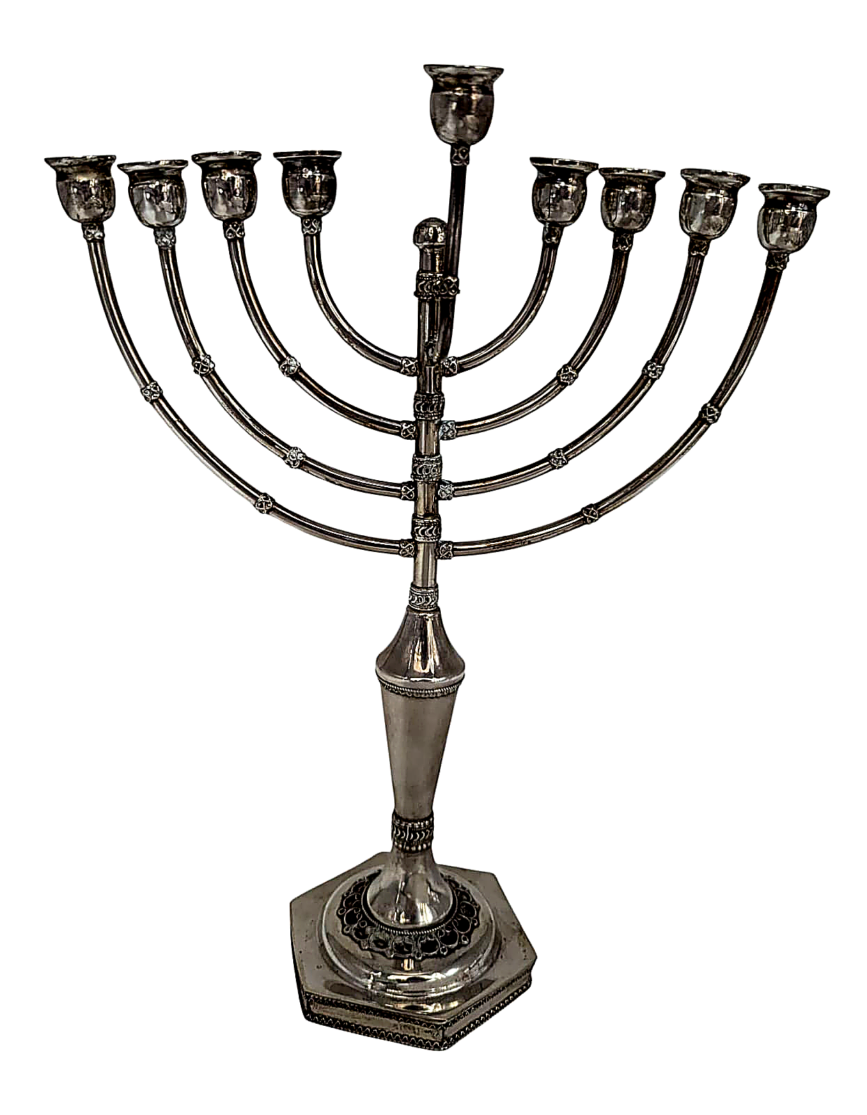 Sterling Silver Classic Menorah  Hexagon bottom base