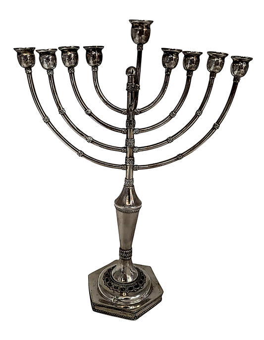 Sterling Silver Classic Menorah  Hexagon bottom base