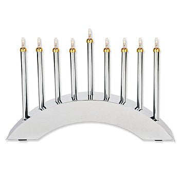 Contemporary Highly Polished Chrome Plated Low Voltage Menorah   Width: 1.75 Height: 10