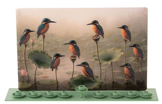 Menorah Metal Birds in Lotus Pond