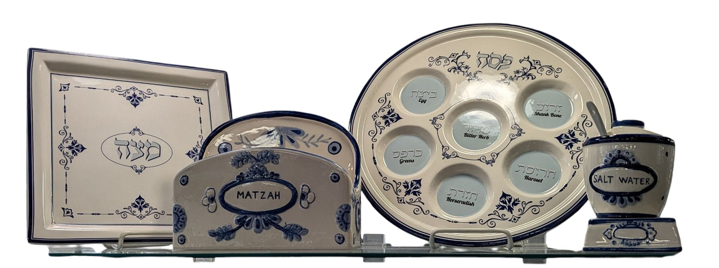 Blue & White 4-Piece Pesach Seder Set