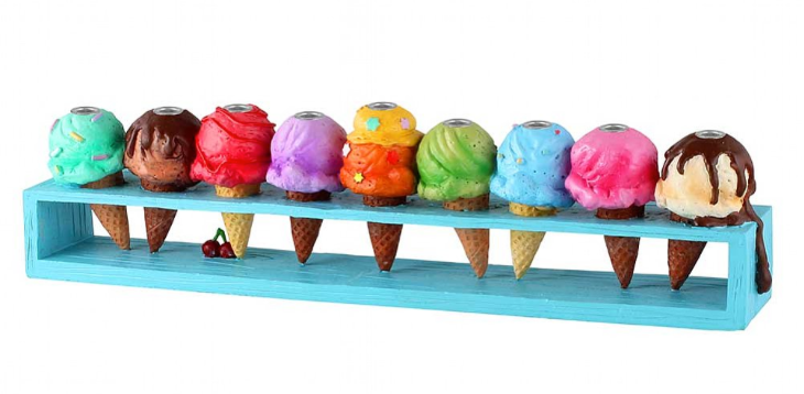 Polyresin Ice Cream Menorah    size 12.25"Lx3.25"Hx2"D