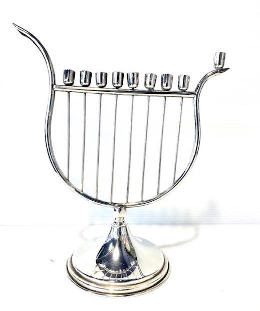Sterling Silver Harp-Shaped  Menorah