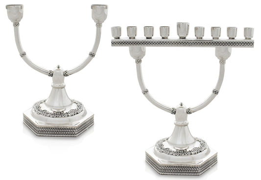 Sterling Silver Convertible Menorah & Shabbat Candle Holder | Dual-Purpose Judaica