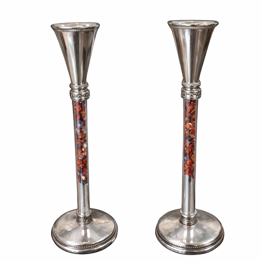 Beloved Blessings Sterling Silver Candlesticks with Wedding Glass Stem & Ani LeDodi Engraving